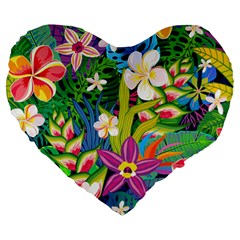 Colorful Floral Pattern Large 19  Premium Flano Heart Shape Cushions by designsbymallika