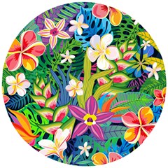 Colorful Floral Pattern Wooden Puzzle Round by designsbymallika