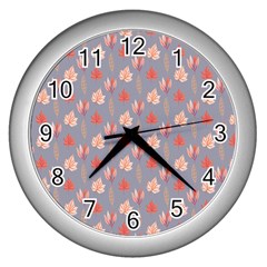 Auntumn Pretty Leaves Pattern Wall Clock (silver) by designsbymallika