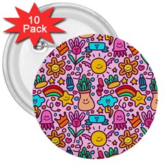 Colourful Funny Pattern 3  Buttons (10 Pack)  by designsbymallika