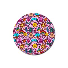 Colourful Funny Pattern Rubber Coaster (round)  by designsbymallika