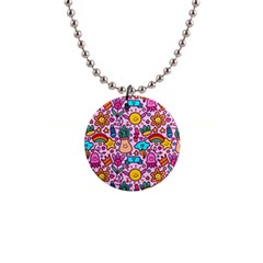 Colourful Funny Pattern 1  Button Necklace by designsbymallika