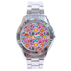 Colourful Funny Pattern Stainless Steel Analogue Watch by designsbymallika