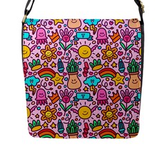 Colourful Funny Pattern Flap Closure Messenger Bag (l) by designsbymallika