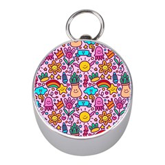 Colourful Funny Pattern Mini Silver Compasses by designsbymallika