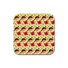 Cute Leaf Pattern Rubber Square Coaster (4 pack) 