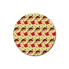 Cute Leaf Pattern Rubber Round Coaster (4 Pack)  by designsbymallika