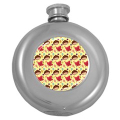 Cute Leaf Pattern Round Hip Flask (5 Oz) by designsbymallika