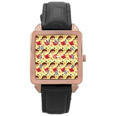 Cute Leaf Pattern Rose Gold Leather Watch  by designsbymallika