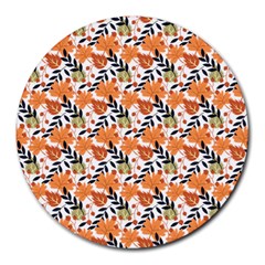 Black Orange Autumn Leaves Pattern Round Mousepads