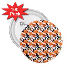 Black Orange Autumn Leaves Pattern 2 25  Buttons (100 Pack)  by designsbymallika