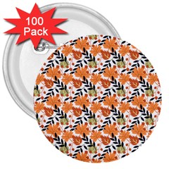 Black Orange Autumn Leaves Pattern 3  Buttons (100 Pack)  by designsbymallika