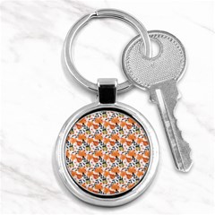 Black Orange Autumn Leaves Pattern Key Chain (round) by designsbymallika