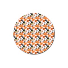 Black Orange Autumn Leaves Pattern Magnet 3  (round) by designsbymallika