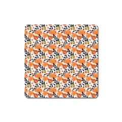 Black Orange Autumn Leaves Pattern Square Magnet by designsbymallika