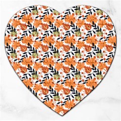 Black Orange Autumn Leaves Pattern Jigsaw Puzzle (heart) by designsbymallika