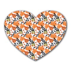 Black Orange Autumn Leaves Pattern Heart Mousepads by designsbymallika