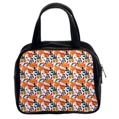 Black Orange Autumn Leaves Pattern Classic Handbag (two Sides) by designsbymallika