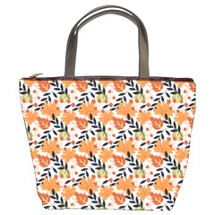 Black Orange Autumn Leaves Pattern Bucket Bag by designsbymallika