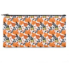 Black Orange Autumn Leaves Pattern Pencil Case by designsbymallika