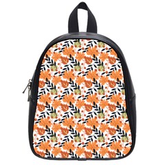 Black Orange Autumn Leaves Pattern School Bag (small) by designsbymallika