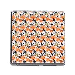 Black Orange Autumn Leaves Pattern Memory Card Reader (square 5 Slot) by designsbymallika