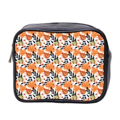 Black Orange Autumn Leaves Pattern Mini Toiletries Bag (two Sides) by designsbymallika