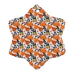 Black Orange Autumn Leaves Pattern Ornament (snowflake) by designsbymallika