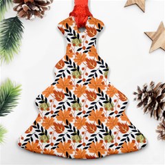 Black Orange Autumn Leaves Pattern Christmas Tree Ornament (two Sides) by designsbymallika