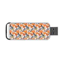 Black Orange Autumn Leaves Pattern Portable Usb Flash (one Side) by designsbymallika