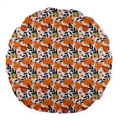 Black Orange Autumn Leaves Pattern Large 18  Premium Flano Round Cushions by designsbymallika