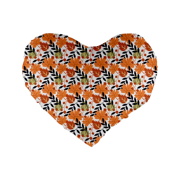 Black Orange Autumn Leaves Pattern Standard 16  Premium Flano Heart Shape Cushions