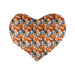 Black Orange Autumn Leaves Pattern Standard 16  Premium Flano Heart Shape Cushions Back