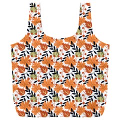 Black Orange Autumn Leaves Pattern Full Print Recycle Bag (xxl) by designsbymallika