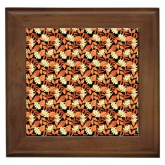 Autumn Leaves Orange Pattern Framed Tile by designsbymallika