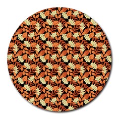 Autumn Leaves Orange Pattern Round Mousepads