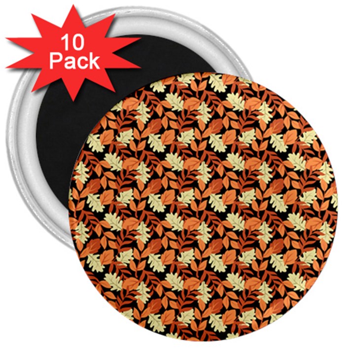 Autumn Leaves Orange Pattern 3  Magnets (10 pack) 