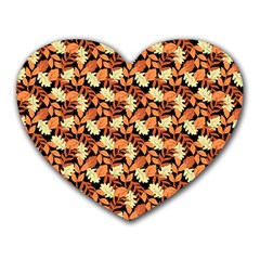 Autumn Leaves Orange Pattern Heart Mousepads by designsbymallika