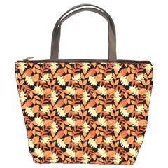 Autumn Leaves Orange Pattern Bucket Bag by designsbymallika