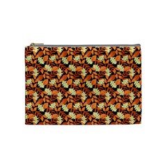 Autumn Leaves Orange Pattern Cosmetic Bag (medium) by designsbymallika