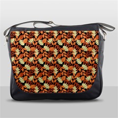 Autumn Leaves Orange Pattern Messenger Bag by designsbymallika