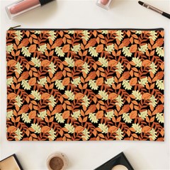 Autumn Leaves Orange Pattern Cosmetic Bag (xxxl) by designsbymallika