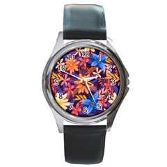 Colourful Print 5 Round Metal Watch by designsbymallika