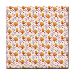 Orange Pink Tree Pattern Tile Coaster by designsbymallika