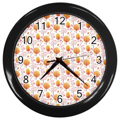 Orange Pink Tree Pattern Wall Clock (black) by designsbymallika