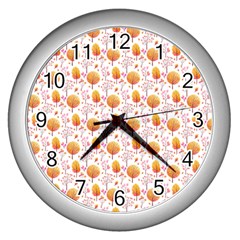 Orange Pink Tree Pattern Wall Clock (silver) by designsbymallika