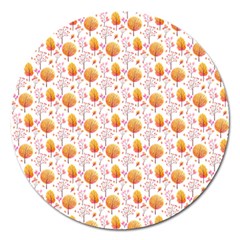 Orange Pink Tree Pattern Magnet 5  (round) by designsbymallika