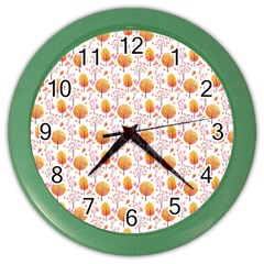 Orange Pink Tree Pattern Color Wall Clock by designsbymallika