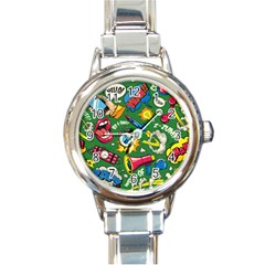 Cartoon Pattern Round Italian Charm Watch by designsbymallika