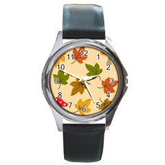 Autumn Leaves Round Metal Watch by DithersDesigns